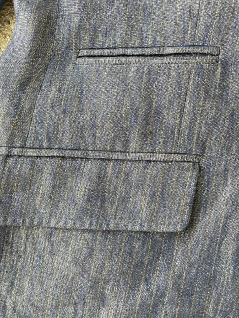 Kroon Sports Coat Blazer 100% Linen Navy Gold Striped Lining Mens 44R Summer